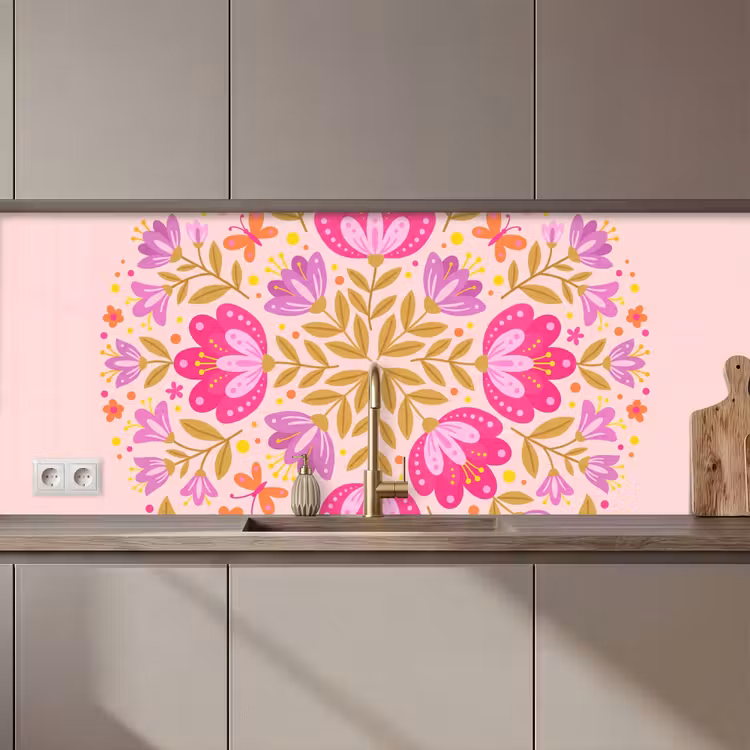 Bloemen - Patroon - Natuur - Abstract - Roze keuken achterwand 2 middel zz_3dshopping