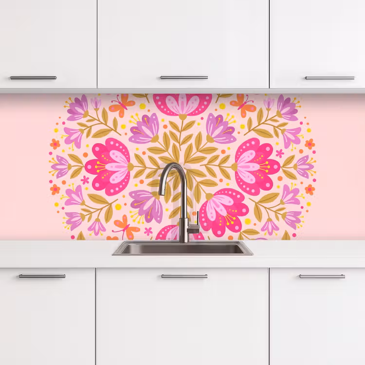 Bloemen - Patroon - Natuur - Abstract - Roze keuken achterwand 2 middel -3d