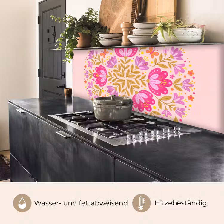 Bloemen - Patroon - Natuur - Abstract - Roze keuken achterwand 2 middel -usp_DE