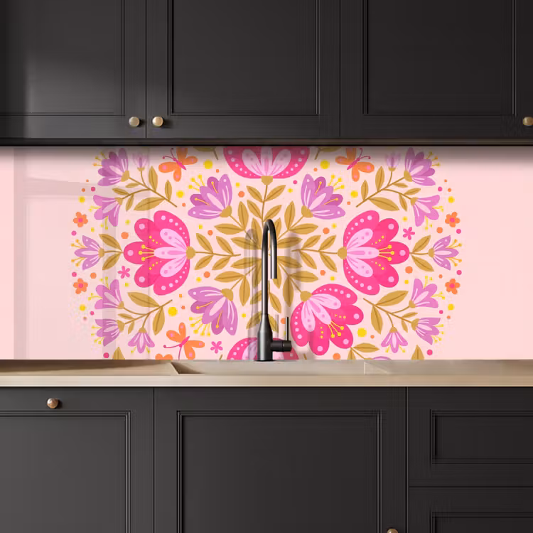 Bloemen - Patroon - Natuur - Abstract - Roze keuken achterwand 2 middel -sfeer1