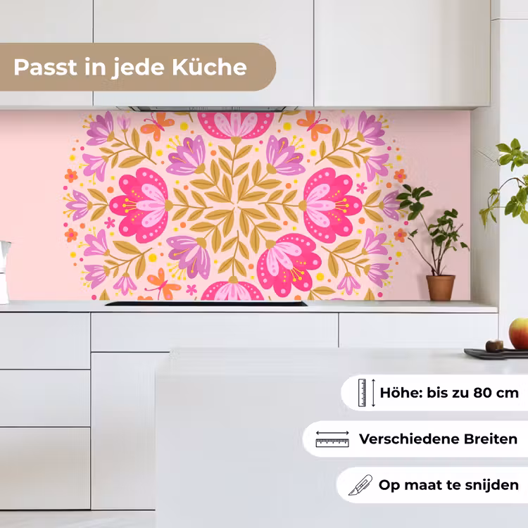 Bloemen - Patroon - Natuur - Abstract - Roze keuken achterwand 2 middel -sfeer4_DE