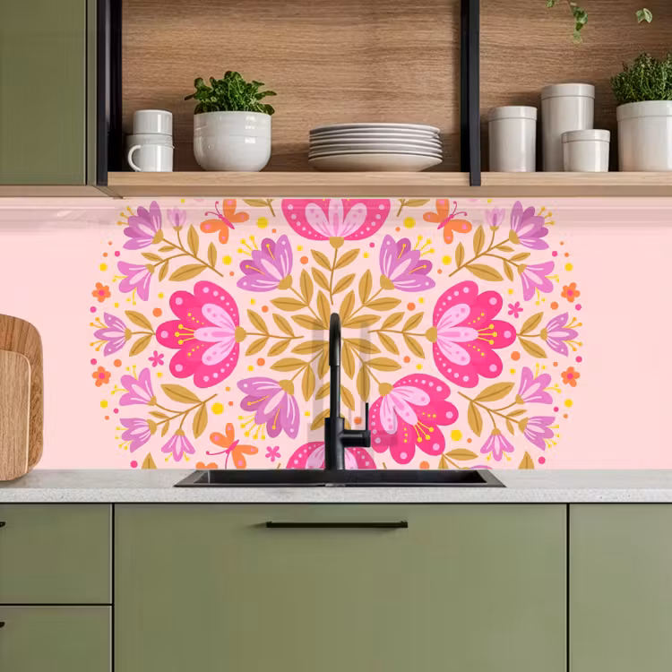 Bloemen - Patroon - Natuur - Abstract - Roze keuken achterwand 2 middel -sfeer3