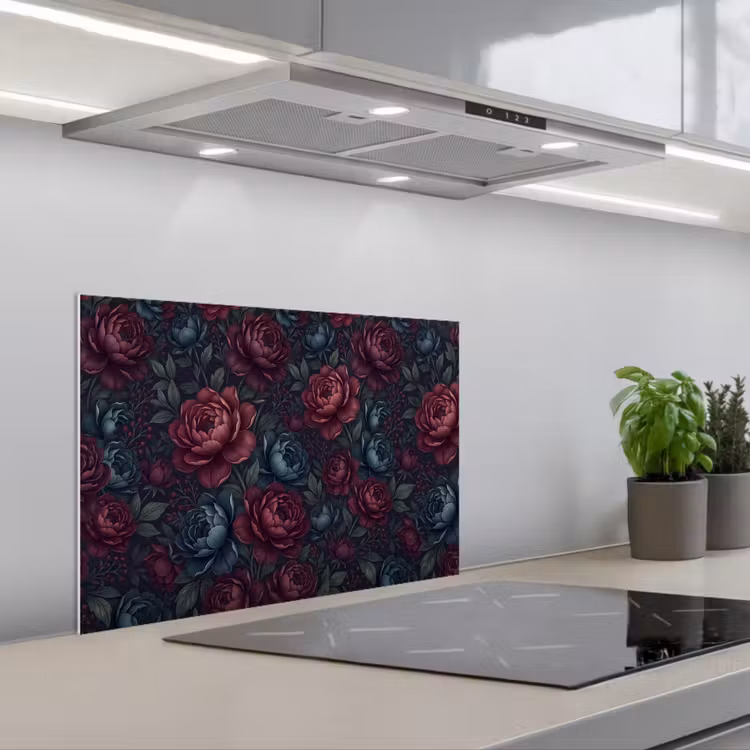 Bloemen - Patroon - Natuur - Klassiek - Donker keuken achterwand spatscherm klein -3d_schuin
