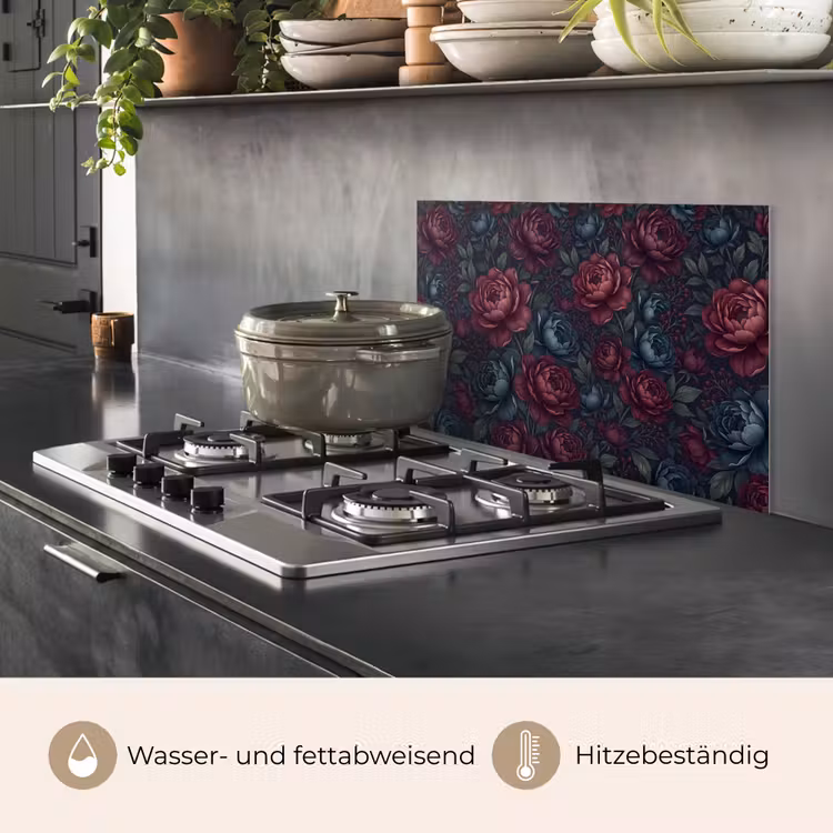 Bloemen - Patroon - Natuur - Klassiek - Donker keuken achterwand spatscherm klein -usp_DE