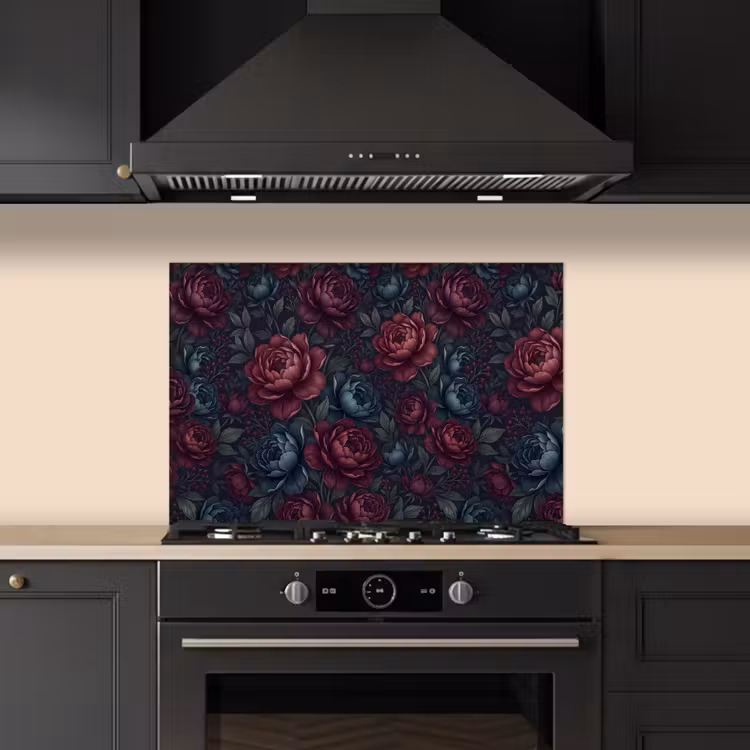 Bloemen - Patroon - Natuur - Klassiek - Donker keuken achterwand spatscherm klein -sfeer1
