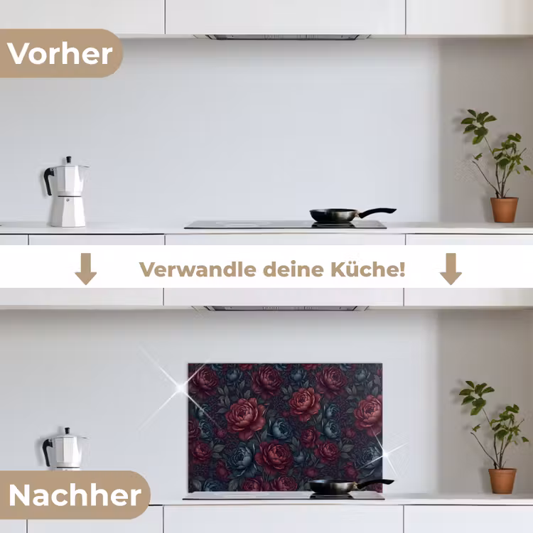 Bloemen - Patroon - Natuur - Klassiek - Donker keuken achterwand spatscherm klein -voor_na_DE
