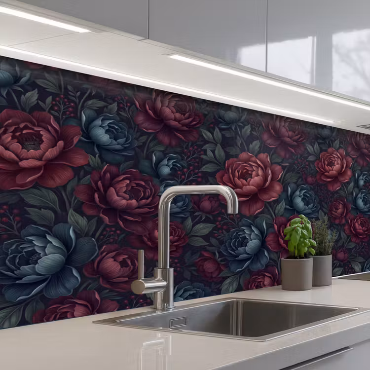 Bloemen - Patroon - Natuur - Klassiek - Donker keuken achterwand 2 middel -3d_schuin