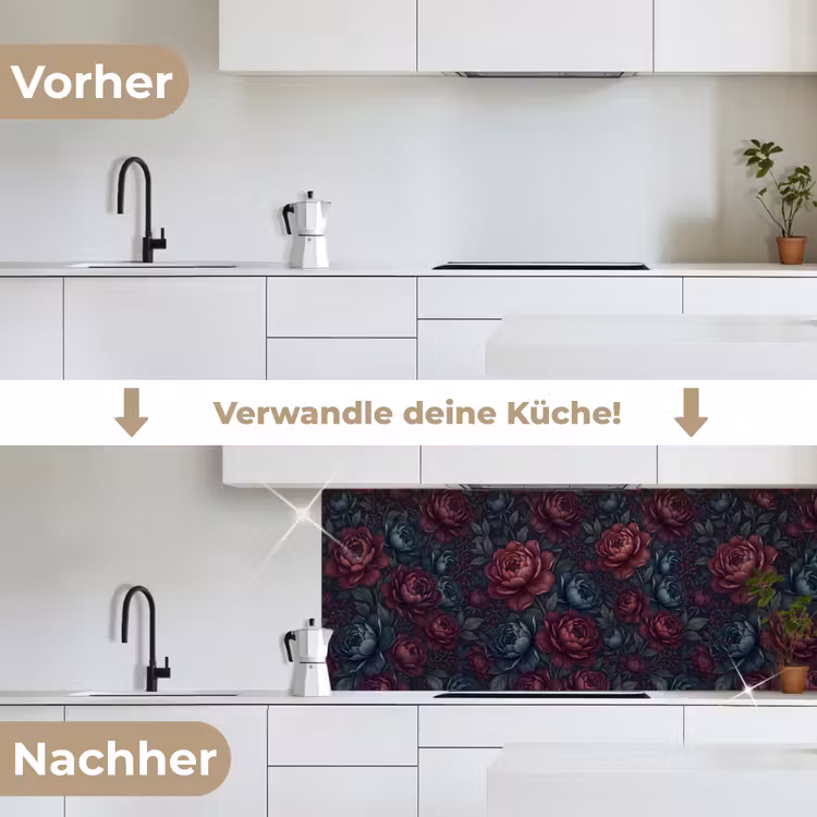 Bloemen - Patroon - Natuur - Klassiek - Donker keuken achterwand 2 middel -voor-na_DE