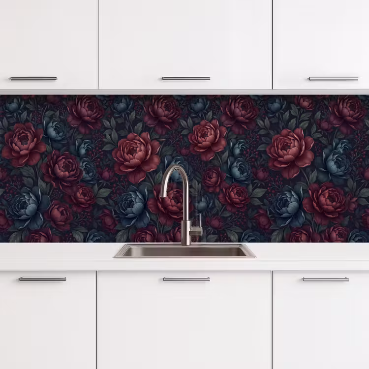 Bloemen - Patroon - Natuur - Klassiek - Donker keuken achterwand 2 middel -3d