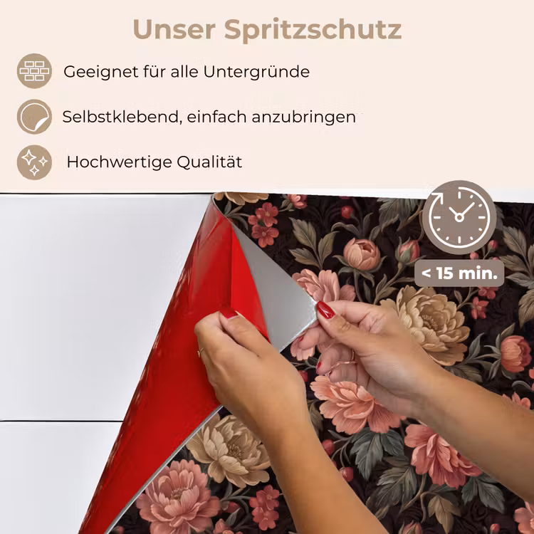 Bloemen - Patroon - Natuur - Vintage - Roze keuken achterwand spatscherm klein -spatscherm_DE