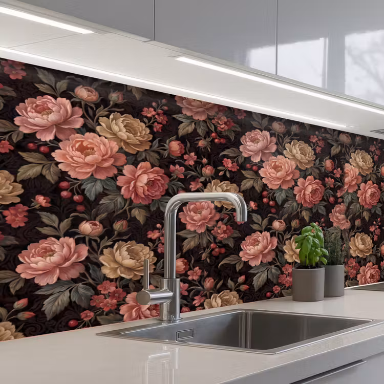 Bloemen - Patroon - Natuur - Vintage - Roze keuken achterwand 2 middel -3d_schuin
