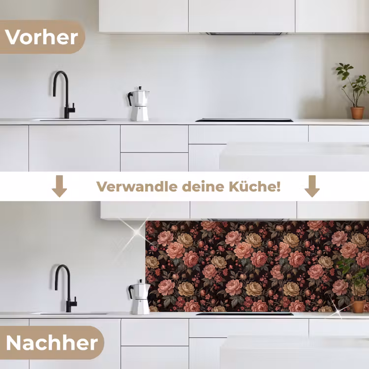 Bloemen - Patroon - Natuur - Vintage - Roze keuken achterwand 2 middel -voor-na_DE