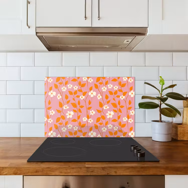 Bloemen - Patroon - Oranje keuken achterwand spatscherm klein 900 -sfeer2