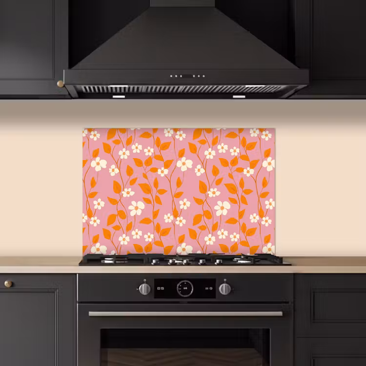 Bloemen - Patroon - Oranje keuken achterwand spatscherm klein 900 -sfeer1