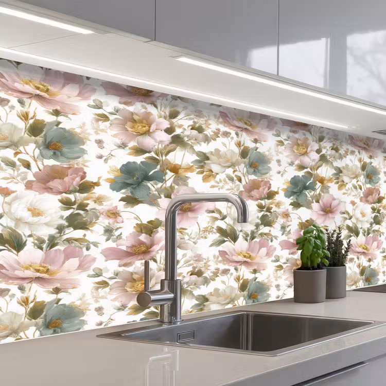 Bloemen - Patroon - Pastel keuken achterwand 2 middel 871 -3d_schuin