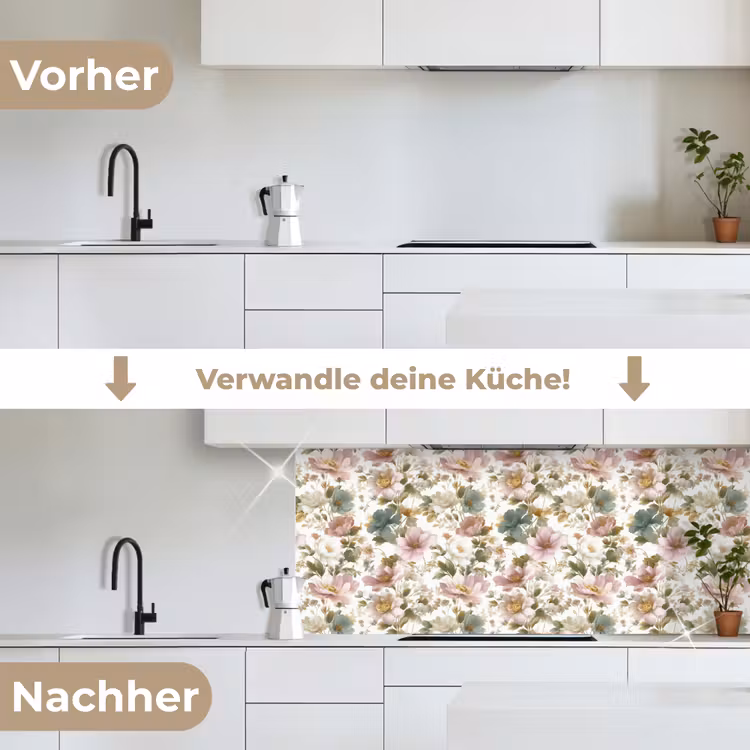 Bloemen - Patroon - Pastel keuken achterwand 2 middel 871 -voor-na_DE