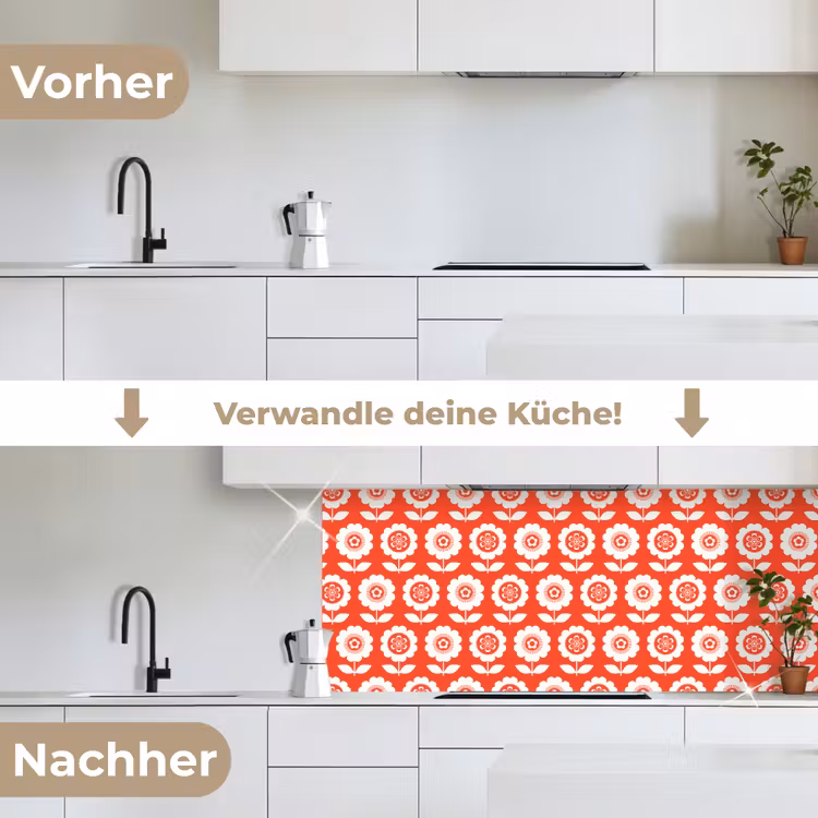 Bloemen - Patroon - Rood keuken achterwand 2 middel 871 -voor-na_DE