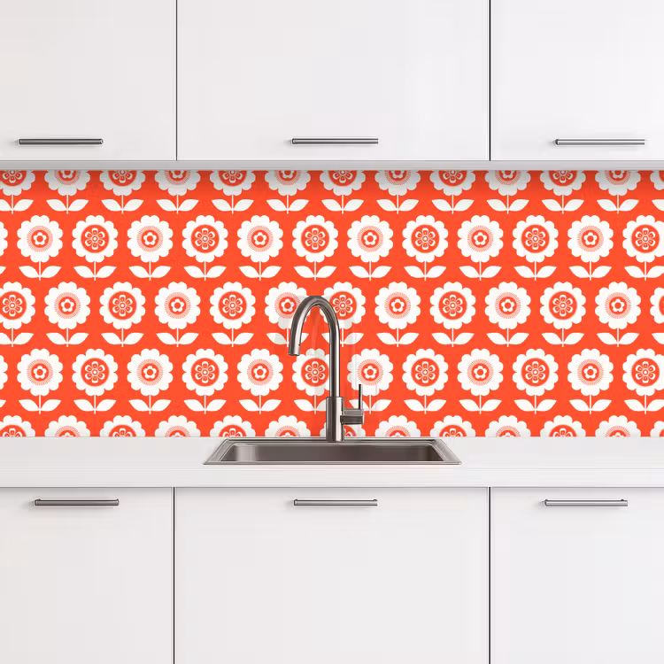 Bloemen - Patroon - Rood keuken achterwand 2 middel 871 -3d