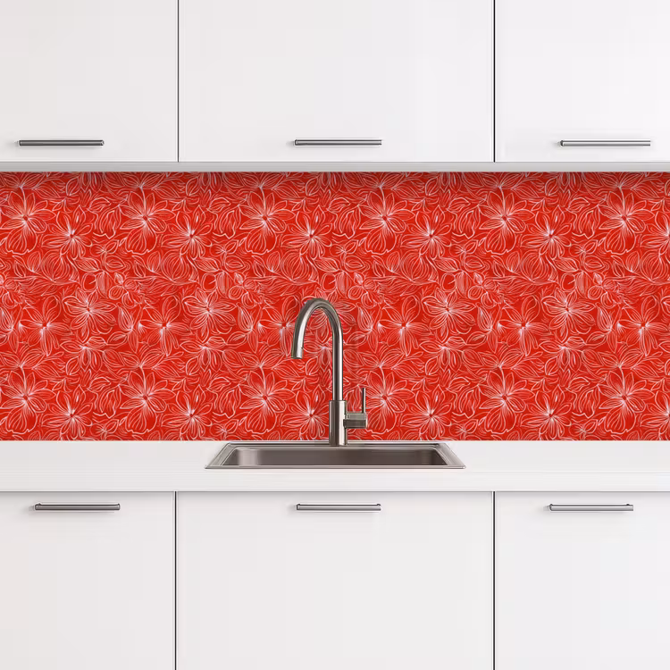 Bloemen - Patroon - Rood keuken achterwand 2 middel 871 -3d