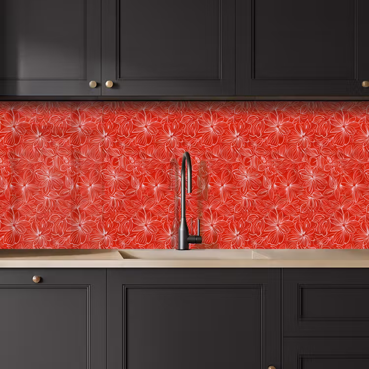 Bloemen - Patroon - Rood keuken achterwand 2 middel 871 -sfeer1
