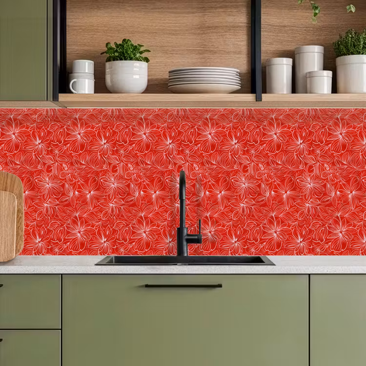 Bloemen - Patroon - Rood keuken achterwand 2 middel 871 -sfeer3