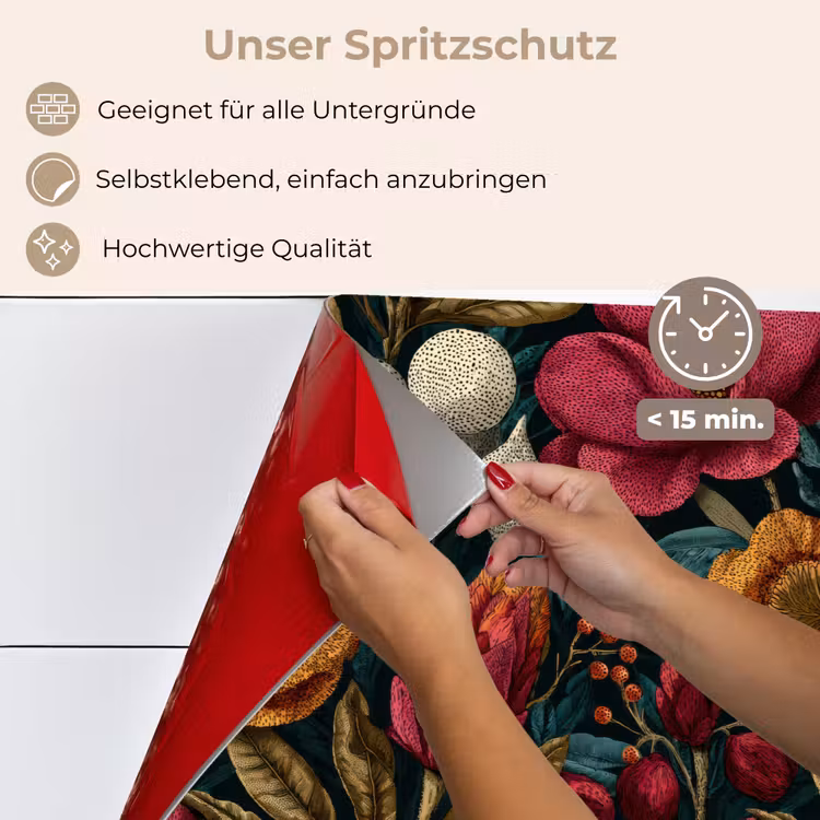 Bloemen - Patroon - Rood - Goud keuken achterwand spatscherm klein 900 -spatscherm_DE