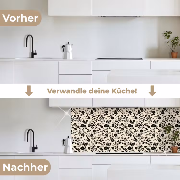 Bloemen - Dessin - Zwart keuken achterwand 2 middel 871 -voor-na_DE