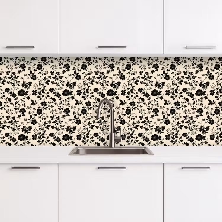 Bloemen - Dessin - Zwart keuken achterwand 2 middel 871 -3d