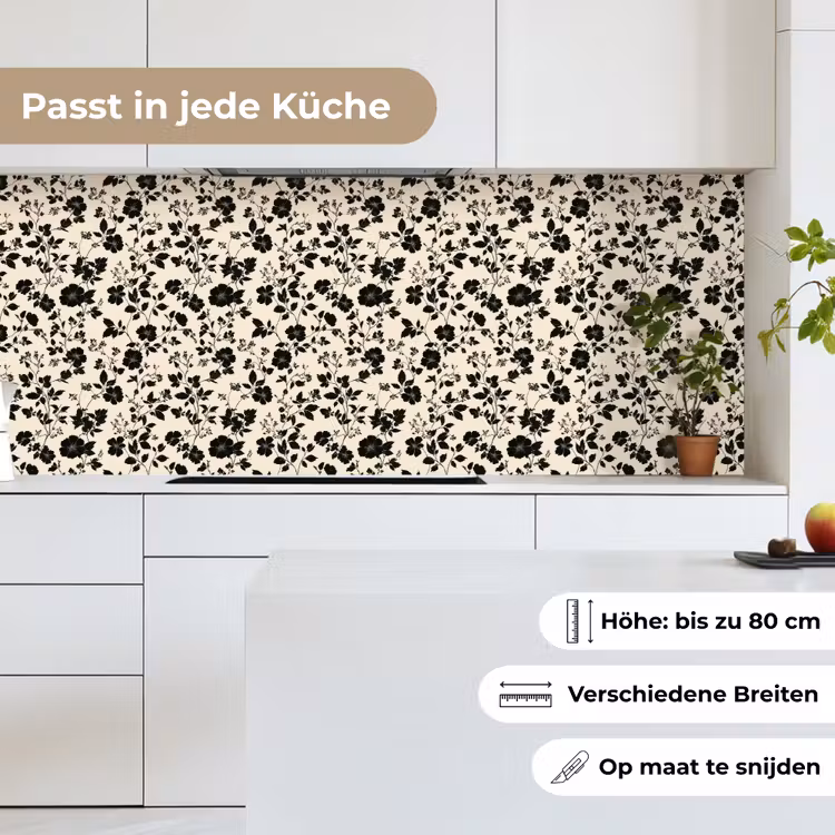 Bloemen - Dessin - Zwart keuken achterwand 2 middel 871 -sfeer4_DE