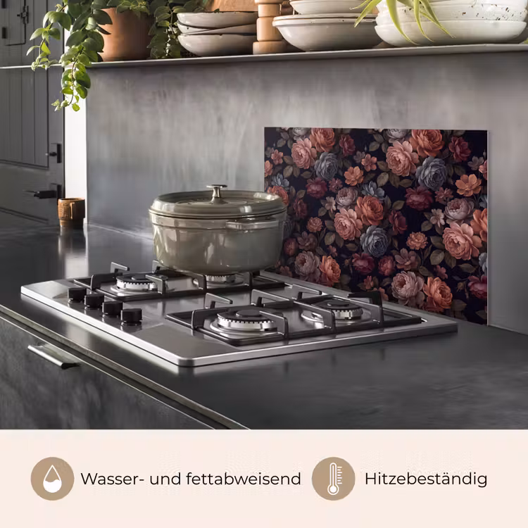 Bloemen - Patroon - Vintage - Donker - Roze keuken achterwand spatscherm klein -usp_DE
