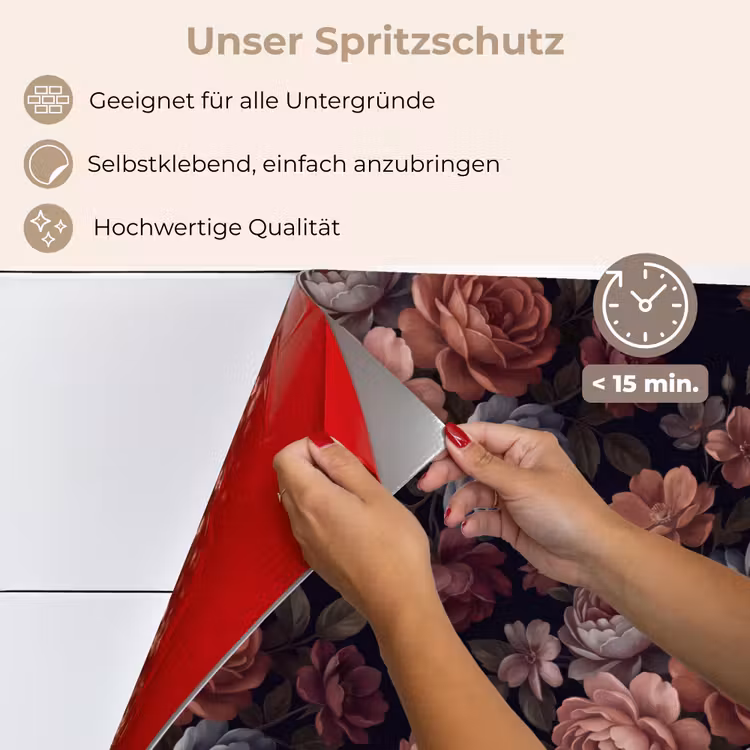 Bloemen - Patroon - Vintage - Donker - Roze keuken achterwand spatscherm klein -spatscherm_DE