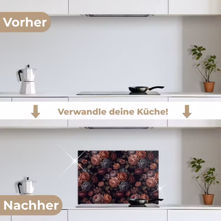 Bloemen - Patroon - Vintage - Donker - Roze keuken achterwand spatscherm klein -voor_na_DE
