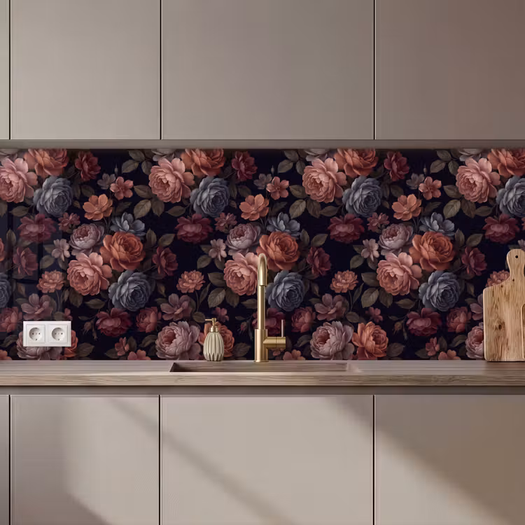 Bloemen - Patroon - Vintage - Donker - Roze keuken achterwand 2 middel zz_3dshopping