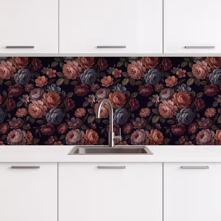 Bloemen - Patroon - Vintage - Donker - Roze keuken achterwand 2 middel -3d