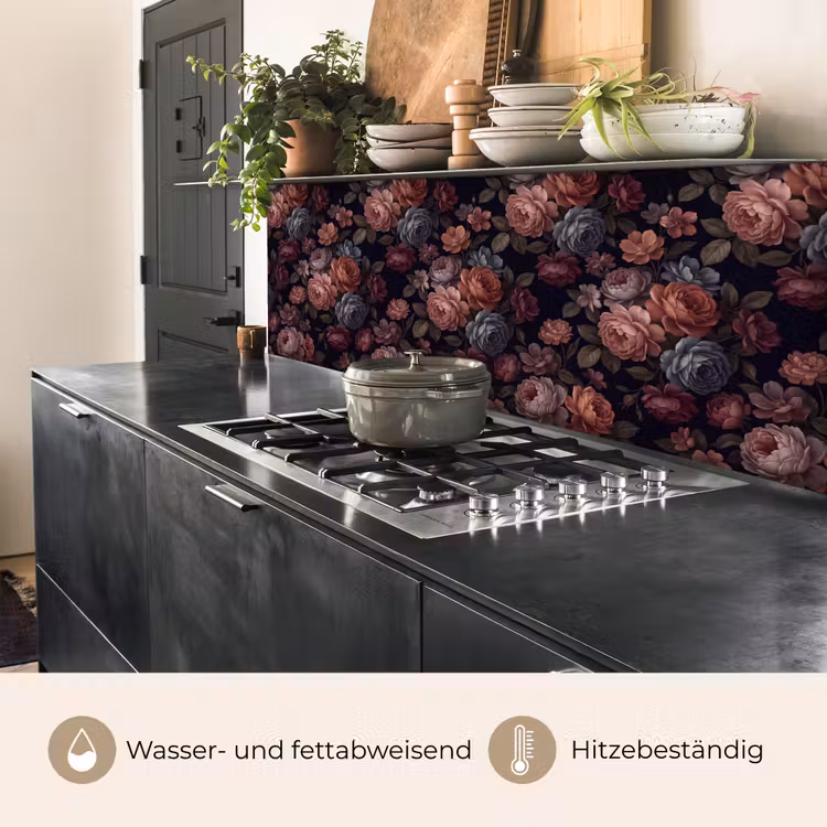 Bloemen - Patroon - Vintage - Donker - Roze keuken achterwand 2 middel -usp_DE