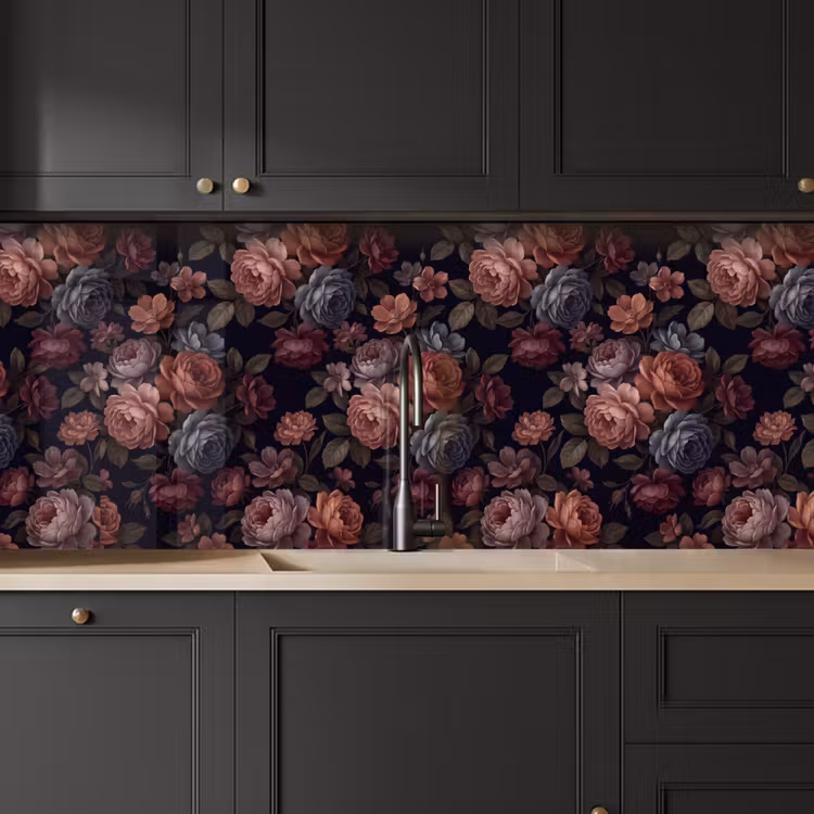 Bloemen - Patroon - Vintage - Donker - Roze keuken achterwand 2 middel -sfeer1