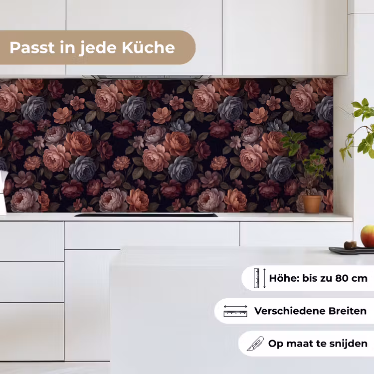 Bloemen - Patroon - Vintage - Donker - Roze keuken achterwand 2 middel -sfeer4_DE
