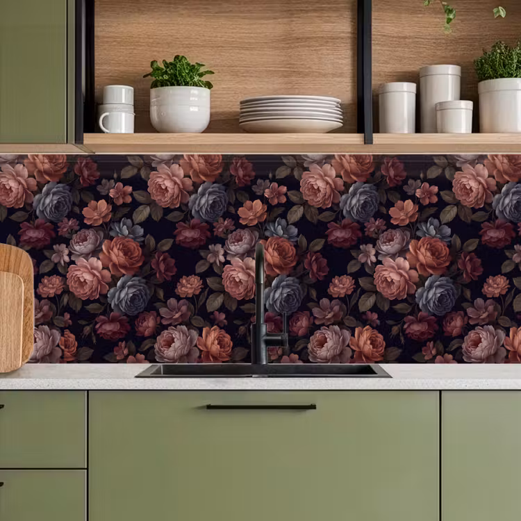 Bloemen - Patroon - Vintage - Donker - Roze keuken achterwand 2 middel -sfeer3