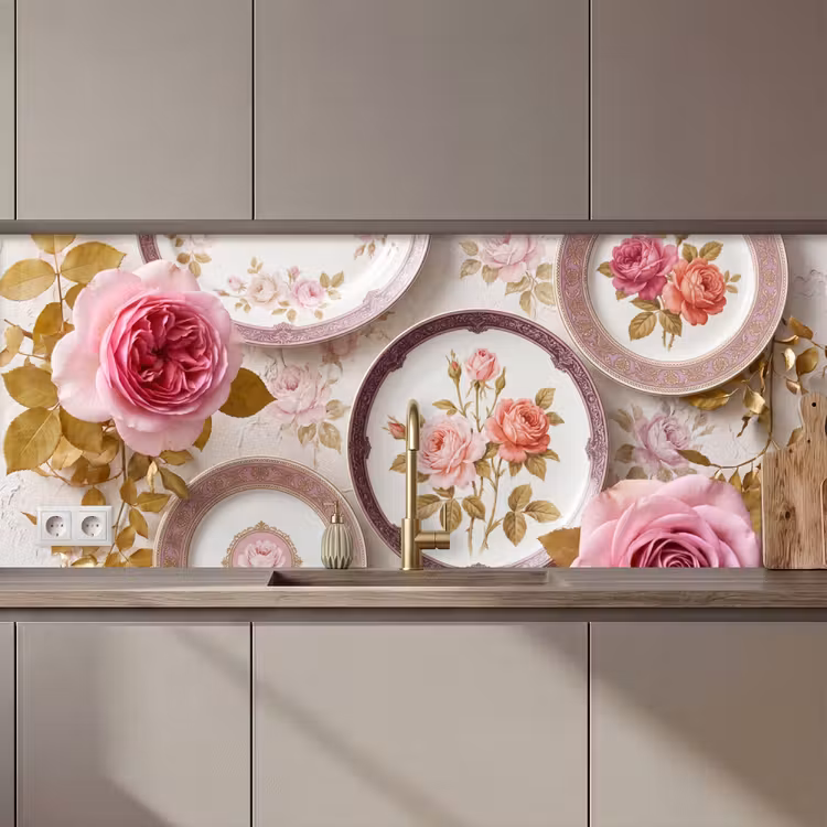 Bloemen - Patroon - Vintage - Roze - Decoratie keuken achterwand 2 middel zz_3dshopping