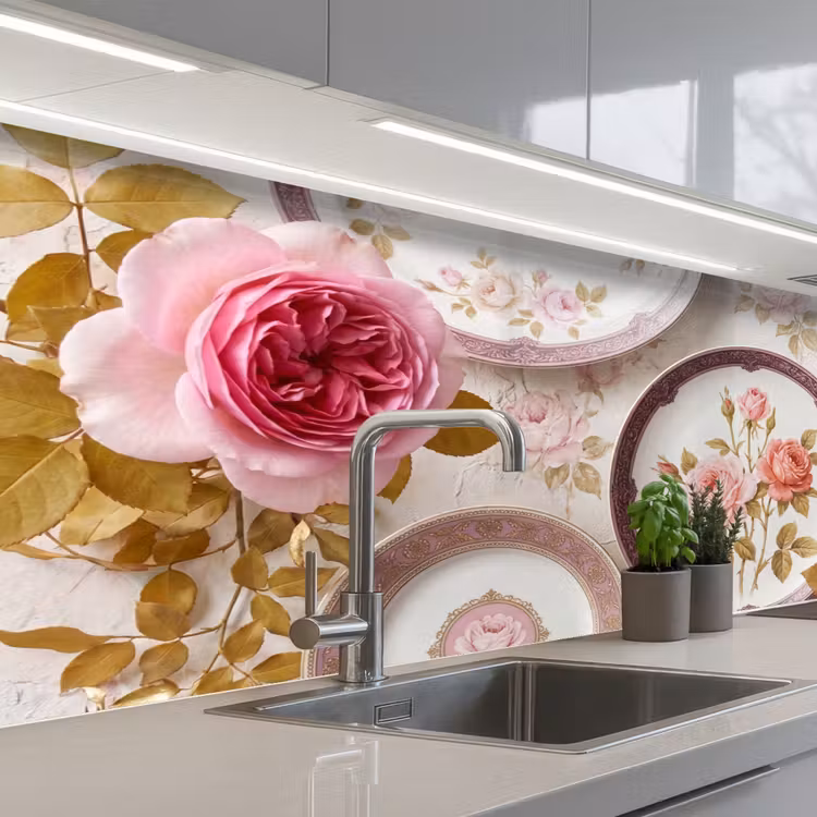 Bloemen - Patroon - Vintage - Roze - Decoratie keuken achterwand 2 middel -3d_schuin