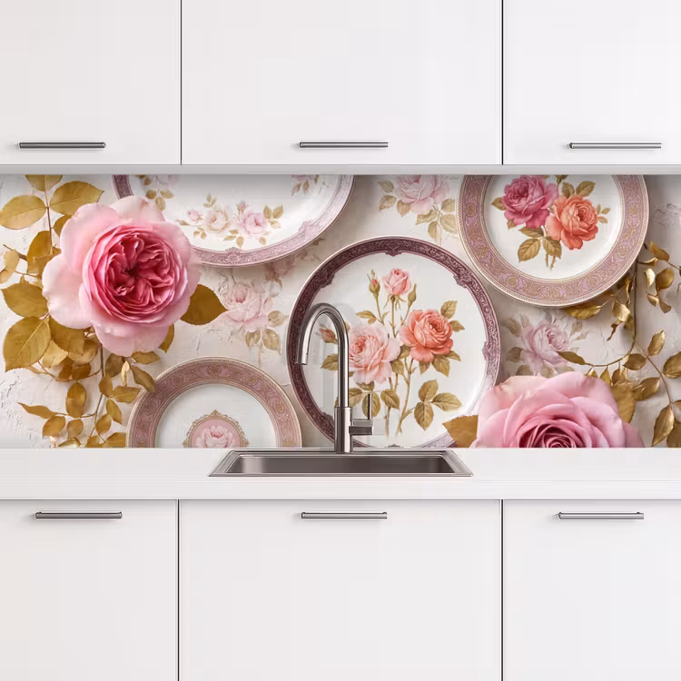 Bloemen - Patroon - Vintage - Roze - Decoratie keuken achterwand 2 middel -3d