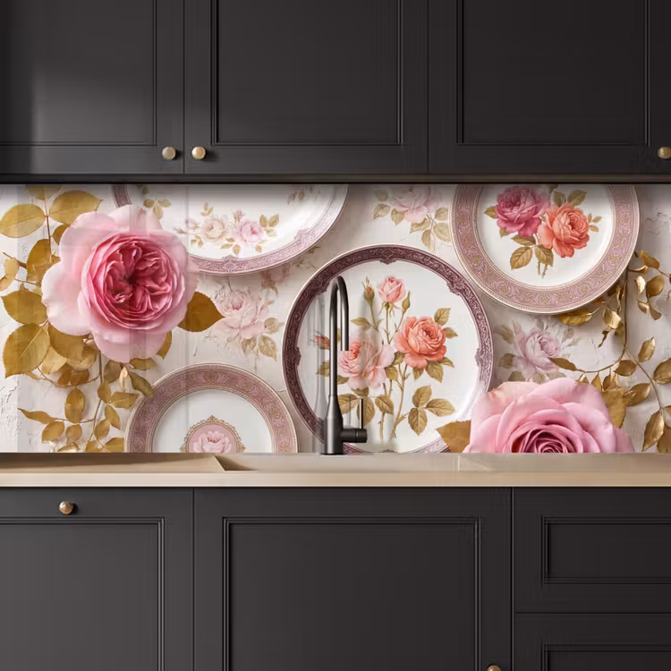 Bloemen - Patroon - Vintage - Roze - Decoratie keuken achterwand 2 middel -sfeer1
