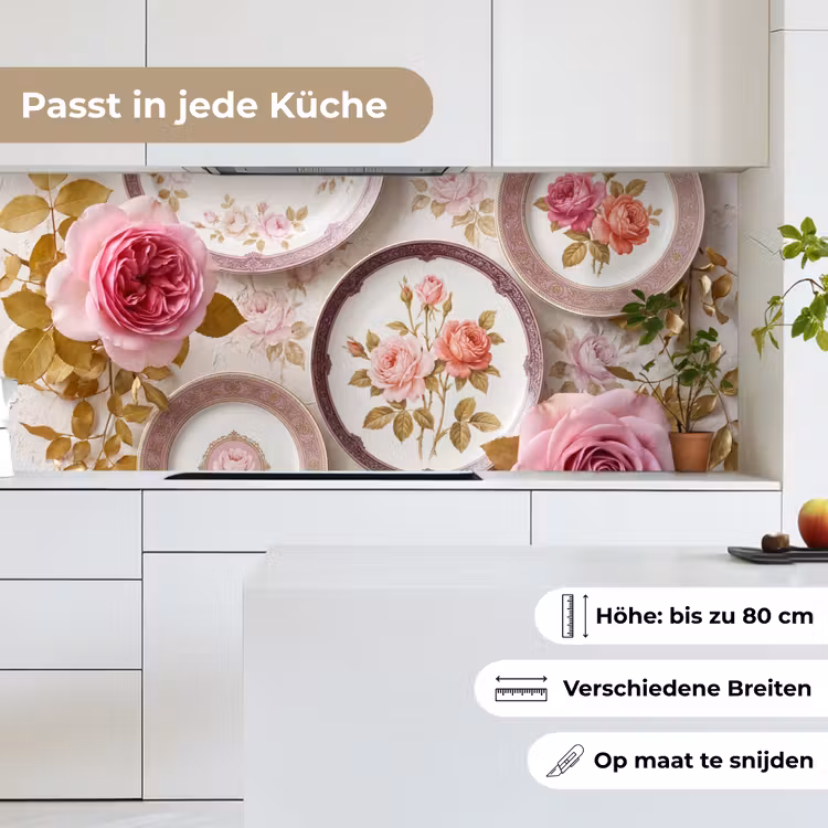 Bloemen - Patroon - Vintage - Roze - Decoratie keuken achterwand 2 middel -sfeer4_DE
