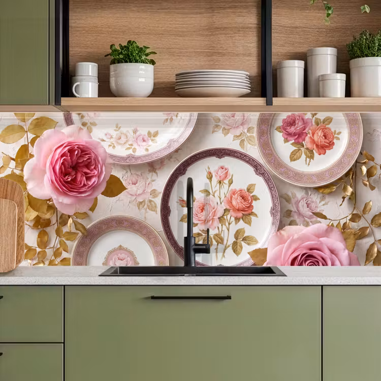 Bloemen - Patroon - Vintage - Roze - Decoratie keuken achterwand 2 middel -sfeer3