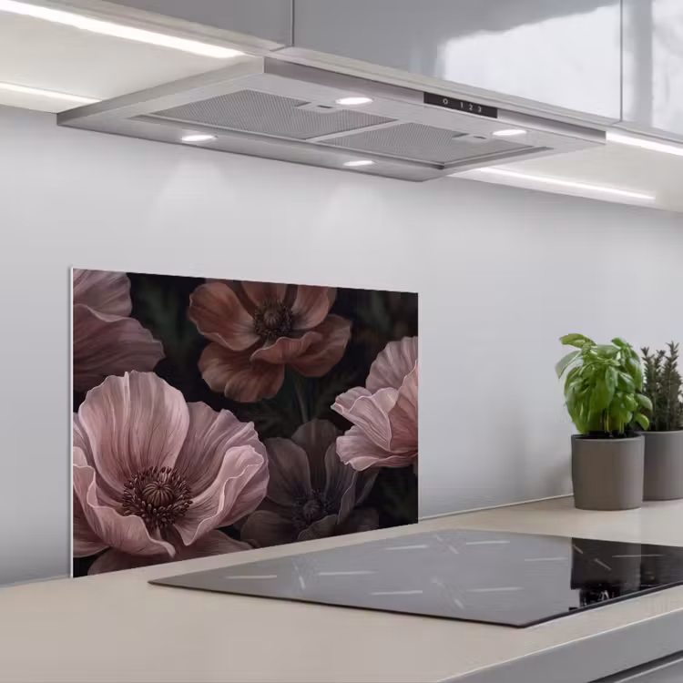 Bloemen - Natuur - Roze - Donker - Modern keuken achterwand spatscherm klein -3d_schuin