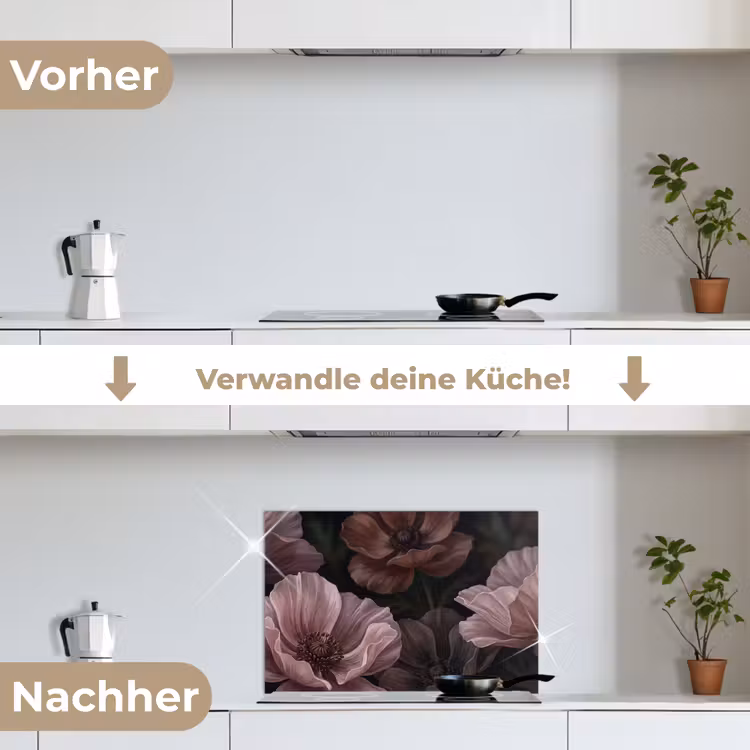 Bloemen - Natuur - Roze - Donker - Modern keuken achterwand spatscherm klein -voor_na_DE