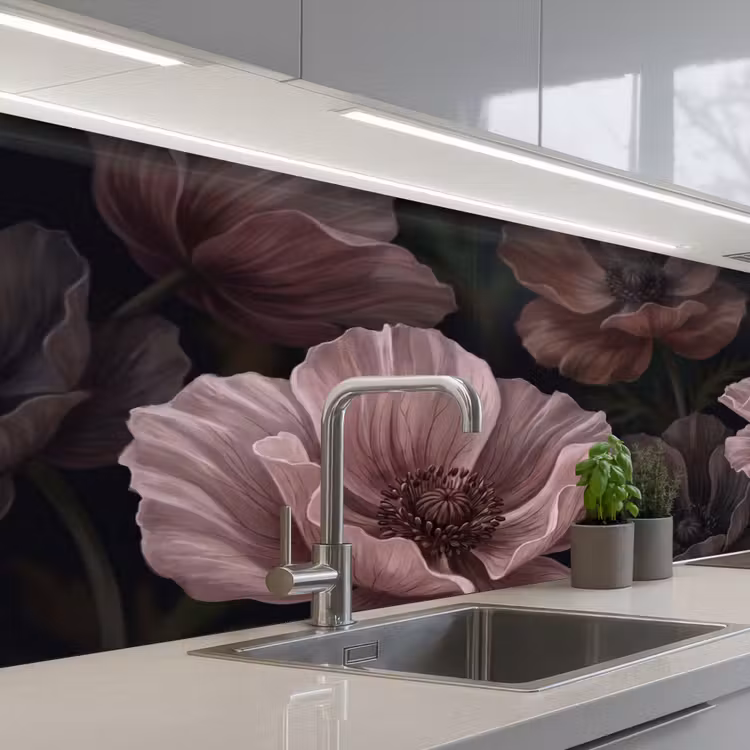 Bloemen - Natuur - Roze - Donker - Modern keuken achterwand 2 middel -3d_schuin