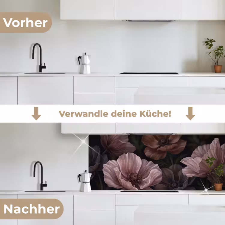 Bloemen - Natuur - Roze - Donker - Modern keuken achterwand 2 middel -voor-na_DE