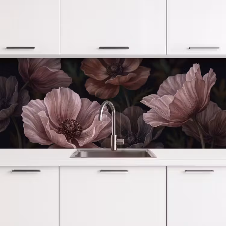 Bloemen - Natuur - Roze - Donker - Modern keuken achterwand 2 middel -3d