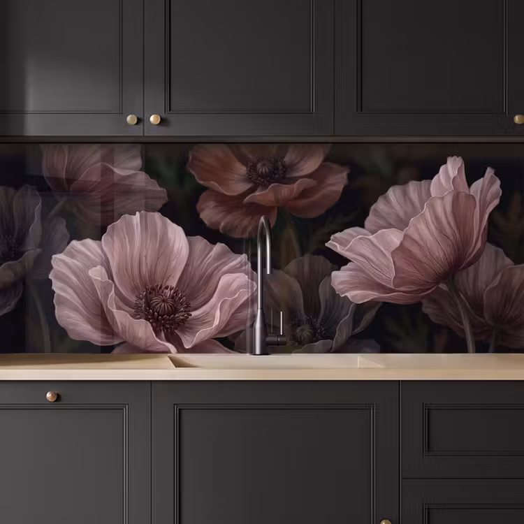 Bloemen - Natuur - Roze - Donker - Modern keuken achterwand 2 middel -sfeer1